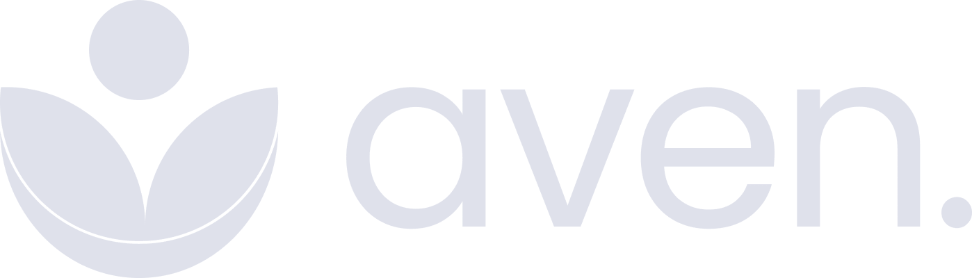 לוגו מינימליסטי בצבע אפור בהיר, המציג דמות מופשטת מסוגננת לצד המילה "aven" באותיות קטנות.