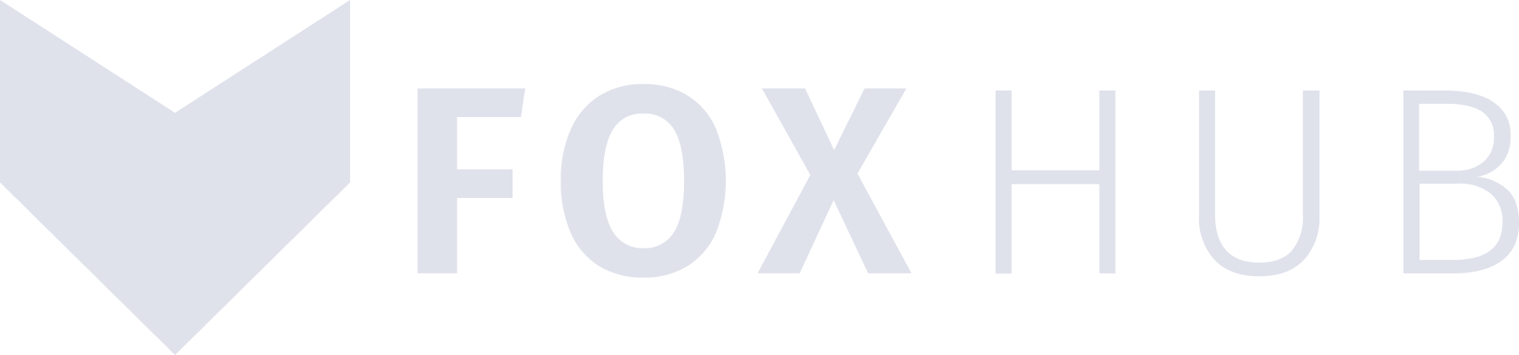 לוגו בצבע אפור בהיר, המעוצב כראש שועל, ממוקם משמאל למילים "FOX HUB" בגופן גדול בצבע אפור בהיר על רקע לבן.