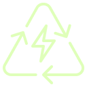 סמל מיחזור בצבע ירוק בהיר עם ברק במרכזו, המייצג אנרגיה מתחדשת או מיחזור אנרגיה בת-קיימא.