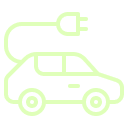 מתאר של מכונית עם תקע חשמלי מעליה, המסמל טעינת רכב חשמלי או מכונית חשמלית.